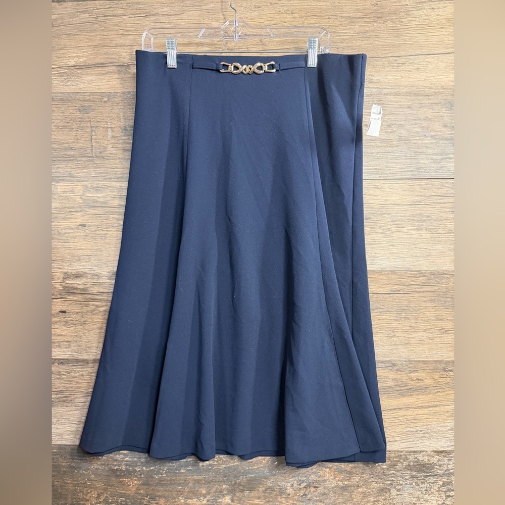 Roz & Ali Navy A-Line Skirt with Gold Accent